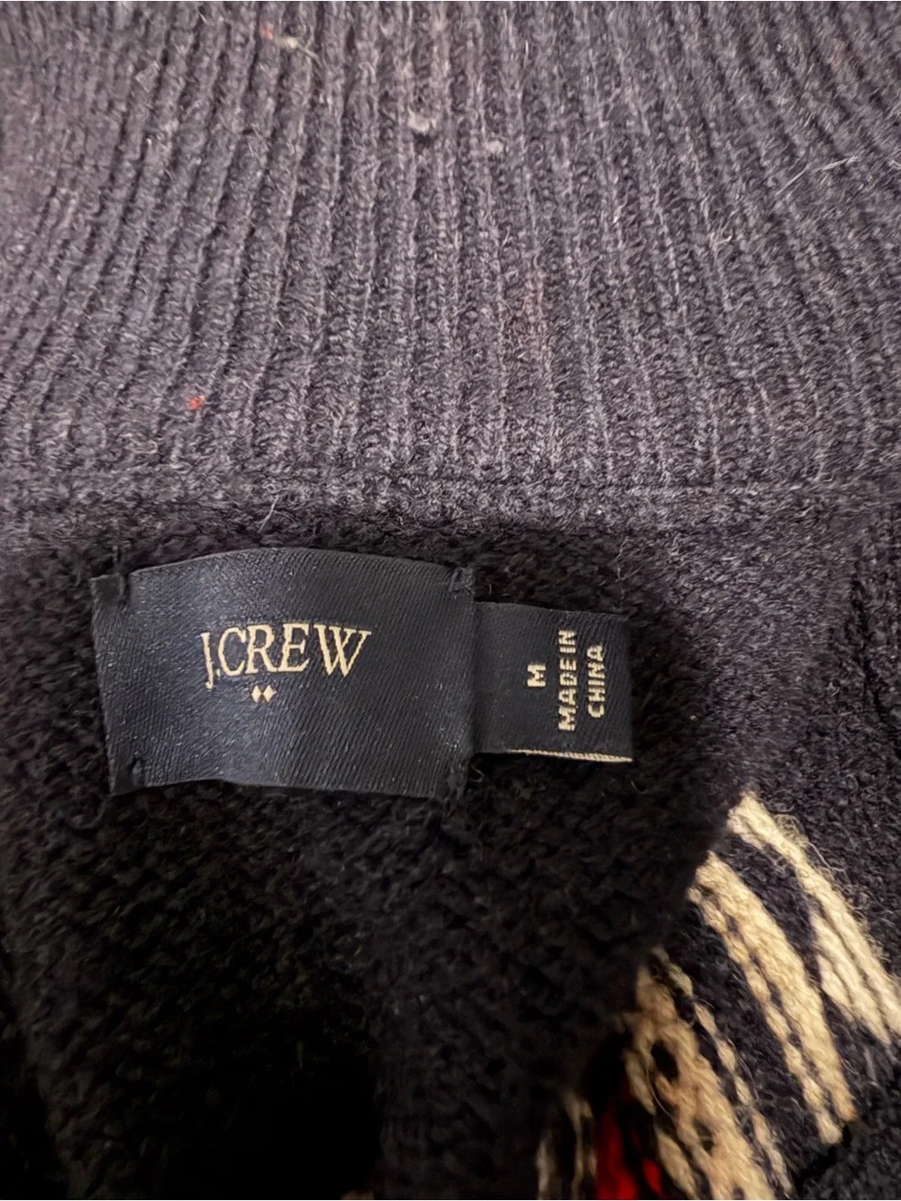 J. Crew Navy Fair Isle Half-Zip Sweater with Red & White Accents Size Medium